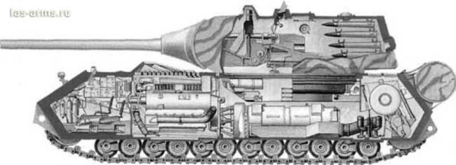 Компоновка танка «Маус» (продольный разрез по корпусу)