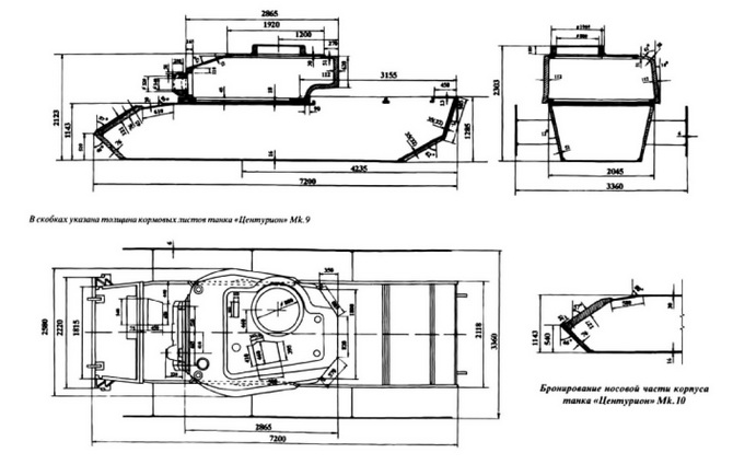 Схема бронирования и основные размеры танков "Центурион" Mk.9 и Mk.10